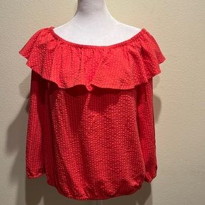 Michael Kors seersucker ruffled‎ blouse